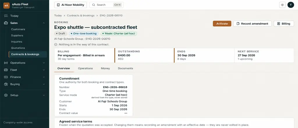 eAuto Fleet event shuttle booking covered by a subcontracted fleet